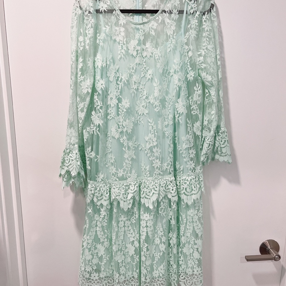 J.Crew 3-quarter-sleeve Dress in Chantilly Lace SeaSparay/Mint size 6 like new